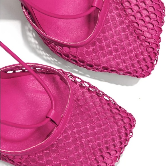 New Square Toe Mesh Stiletto Heels for Women, Sexy Wrap Around Lace Up High-Heel - Picture 5 of 5